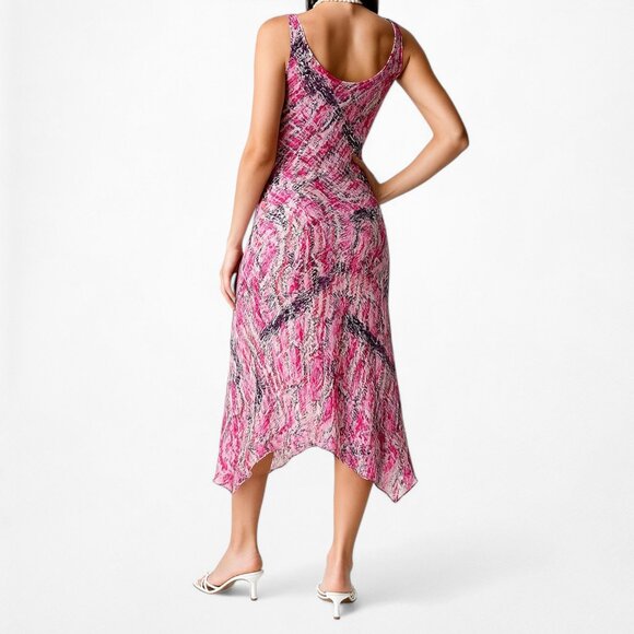 Vintage Pink Silk Lace Detail Asymmetric Hem Cocktail Midi Dress Size S/M - Picture 3 of 9